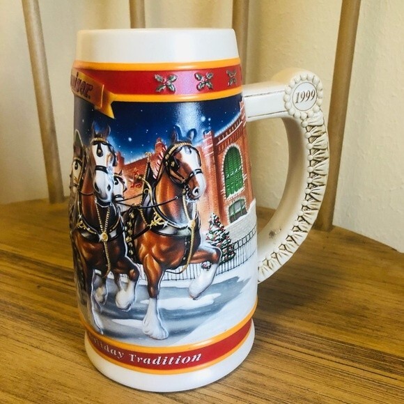 Vintage '99 Budweiser 20th Anniversary Holiday Beer Stein A Century of Tradition - Picture 9 of 12